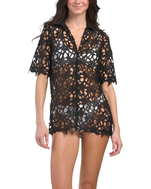 Tj Maxx Black Lace Short Sleeve Cover-Up Top For Polyester