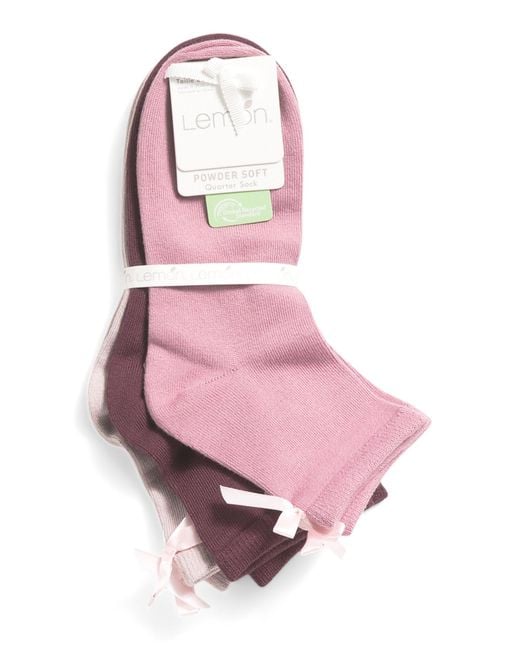 Tj Maxx Pink 3Pk Bow Quarter Crew Socks For Spandex/Polyester
