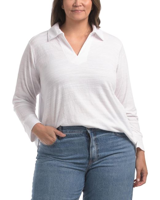 Tj Maxx White Plus Waffle Knit Tunic Top For Spandex/Polyester/Rayon