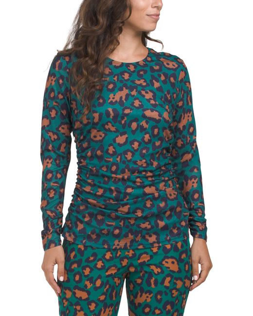 Tj Maxx Blue Leopard Knit Long Sleeve Top For Polyester
