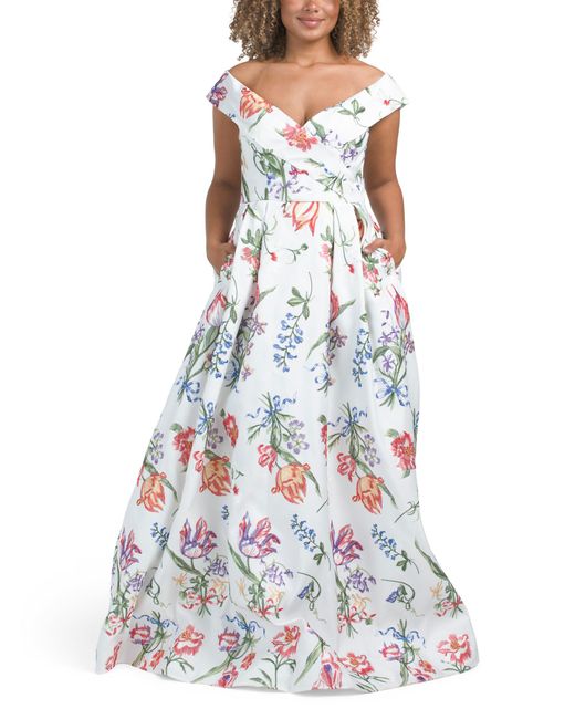 Tj Maxx White Off The Shoulder Floral Gown For Polyester