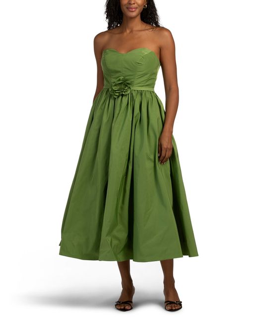 TJ Maxx Women's Green Strapless Rosette Tea-Length Dress For Polyester -  thefunkyskunk.ie