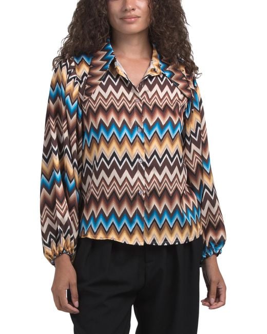 Tj Maxx Black Chevron Button Down Blouse For Polyester