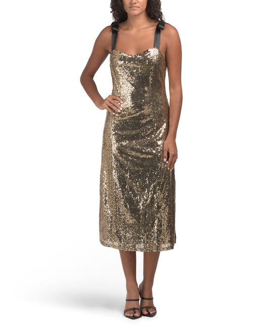 Tj Maxx Brown Adelisa Sequin Tie Strap Midi Dress For Polyester