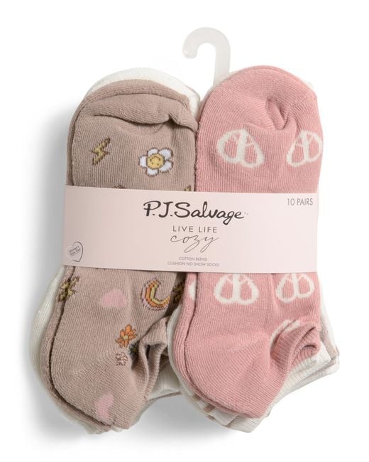 Tj Maxx Pink 10Pk Retro Half Cushion No Show Socks For Spandex/Cotton/Polyester