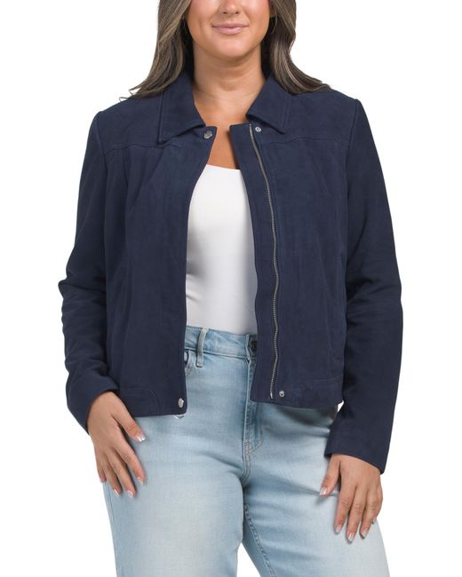 Tj Maxx Blue Genuine Suede Jacket, Polyester//Suede