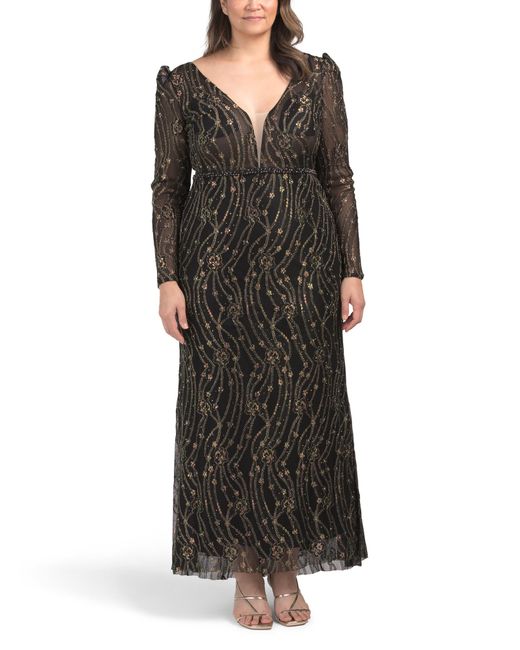 Tj Maxx Black Long Sleeve Embellished Gown For Polyester