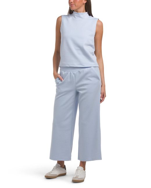 Tj Maxx Blue Scuba Knit Mock Neck Top And Wide Leg Pants Set, Spandex/Polyester/Rayon