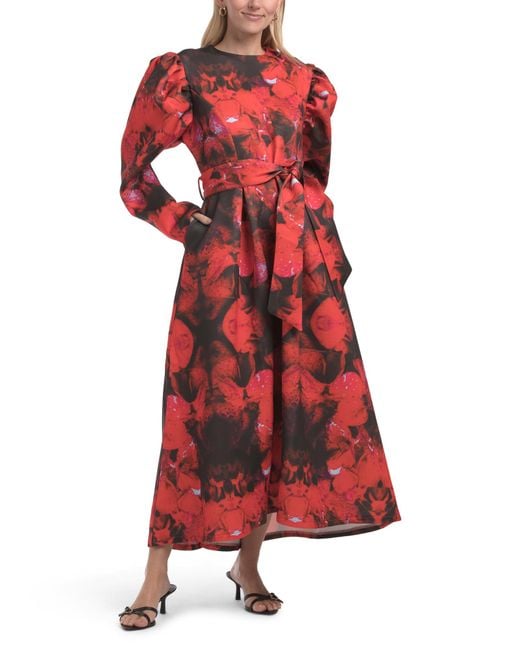 Tj Maxx Red Puff Sleeve Dress For Cotton/Polyester