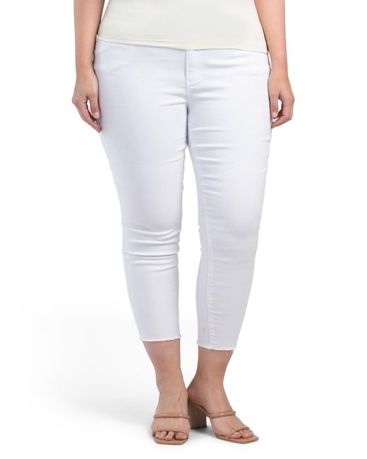 Tj Maxx White High Waist Recycle Twill Frayed Cuff Ankle Jeans For Spandex/Cotton/Polyester