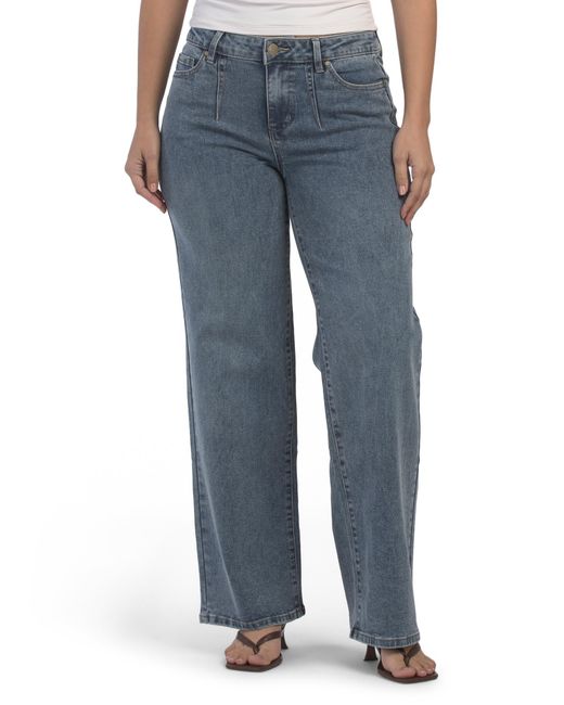 Tj Maxx Blue Mid Rise Wide Leg Jeans With Front Darts For Spandex/Cotton/Polyester