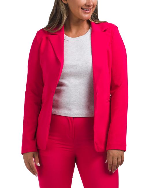 Tj Maxx Red Solid Classic Notch Collar Blazer, Polyester