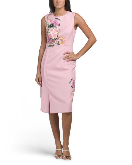 TJ Maxx Women's Pink Sleeveless Floral Print Midi Dress For Spandex/Polyester TJ Maxx Women's Pink Sleeveless Floral Print Midi Dress For Spandex/Polyester