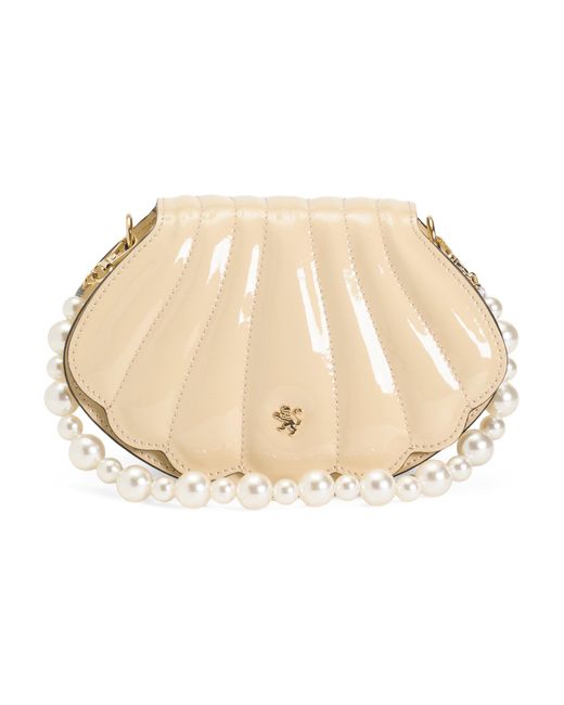 TJ Maxx Women's Natural Patent Leather Faux Pearl Handle Shell Bag Leather
