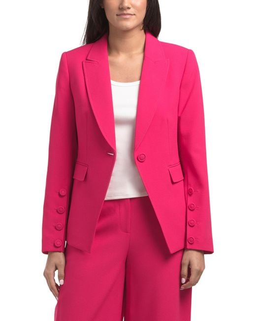 Tj Maxx Pink Single Button Crepe Blazer, Polyester