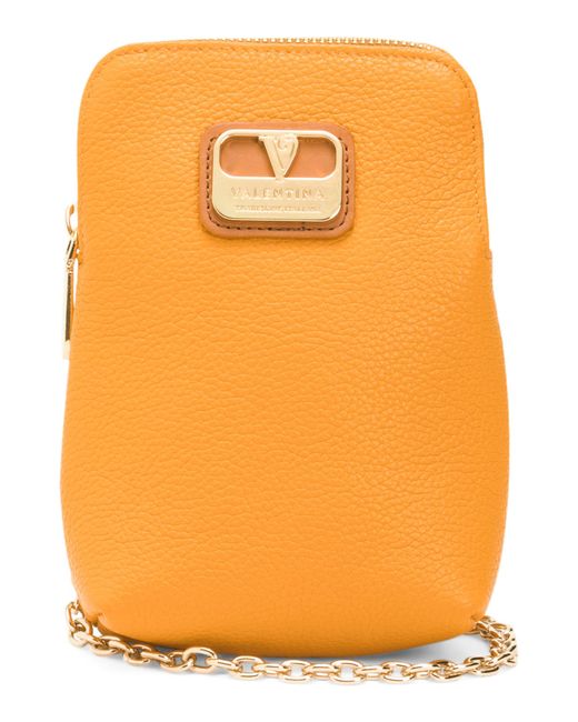 Tj Maxx Orange Leather Phone Crossbody, Leather