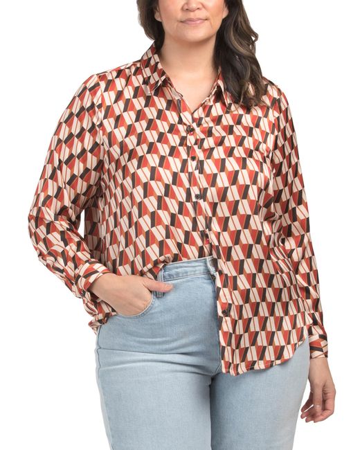 Tj Maxx Red Plus Long Sleeve Blouse For Polyester