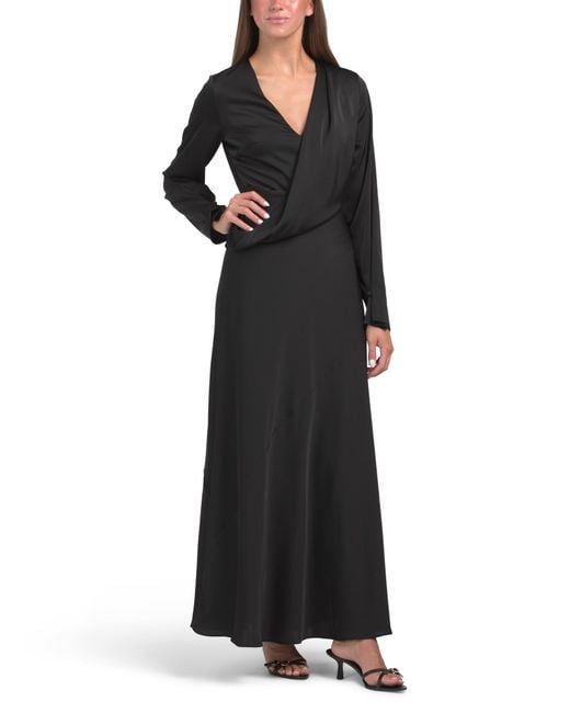 Tj Maxx Black Yuri Twist Sash Long Sleeve Maxi Dress For Polyester