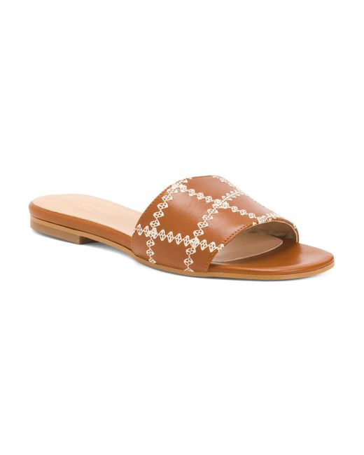 Tj Maxx Brown Leather Hema Whipstitch Flat Sandals For