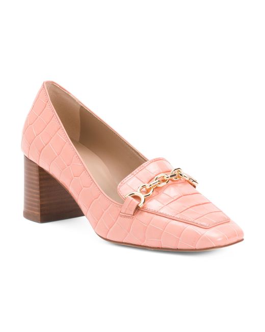 Tj Maxx Pink Leather Johanna Trim Block Heeled Loafers For Leather