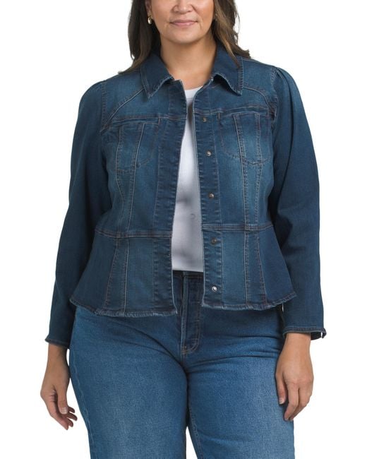 Tj Maxx Blue Plus Peplum Jacket With Hidden Snaps For Spandex/Cotton/Polyester