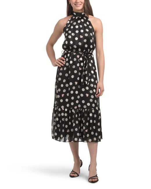 white and black polka dot halter dress Sherri Hill Polka Dot Halter Prom Dress 57802 Black/Ivory / 00 main image 1