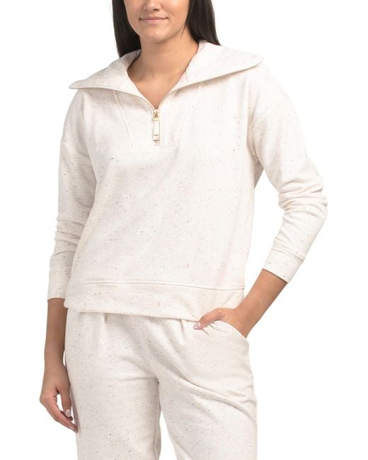 Tj Maxx White French Terry Half Zip Jacket For Spandex/Cotton/Polyester