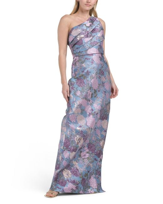 Tj Maxx Purple One Shoulder Floral Jacquard Gown For Polyester