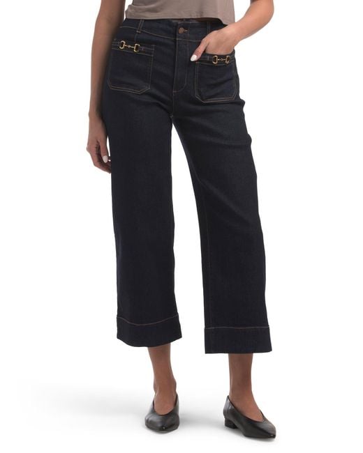 Tj Maxx Blue Patch Pockets Wide Leg Cropped Pants For Spandex/Cotton/Polyester