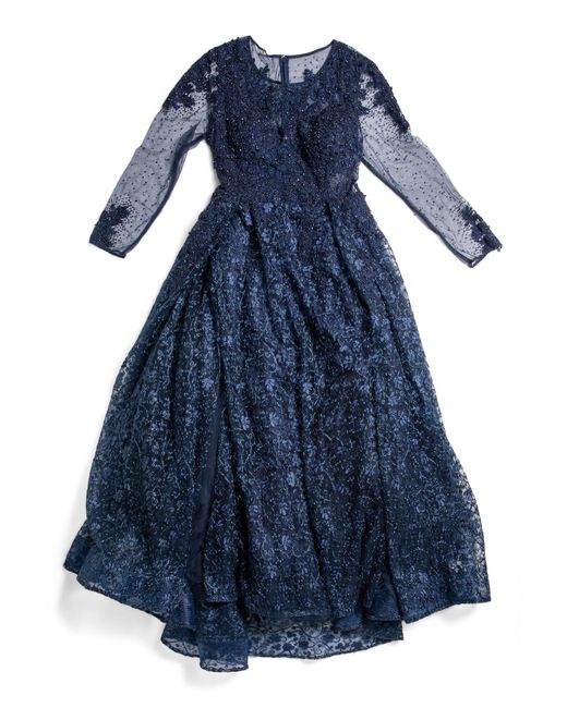 Tj Maxx Blue Lace Embellished Gown For Polyester