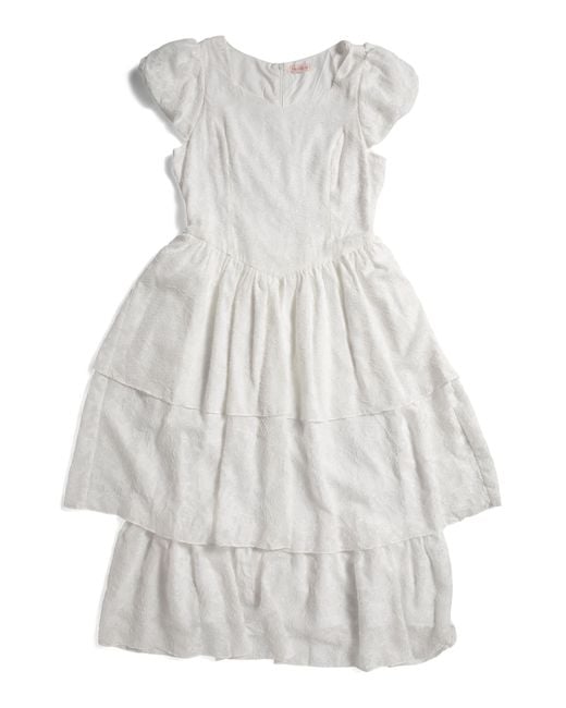 Tj Maxx White Short Sleeve Tiered Maxi Dress For Polyester