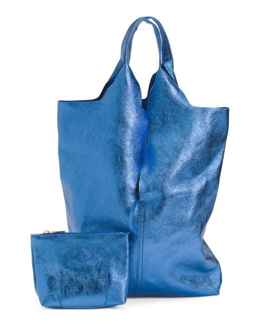 Tj Maxx Blue Leather Row Cut Slouchy Hobo Metallic For