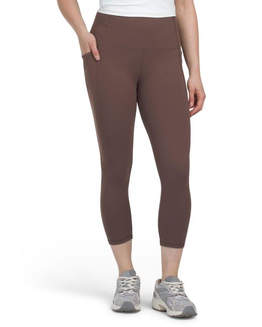 Tj Maxx Gray Capri Leggings With Pockets And Satin Stitch, Spandex/Polyester