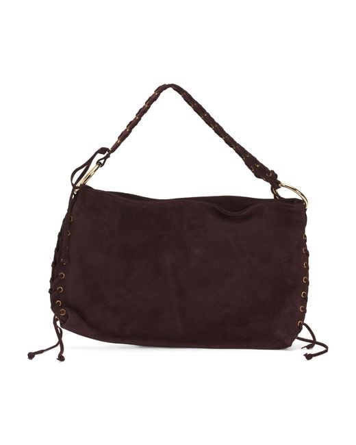 Tj Maxx Purple Suede Shoulder Bag With Grommets And Laces For /Suede