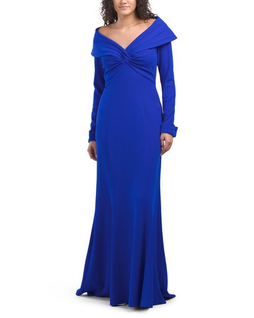 Tj Maxx Blue Long Sleeve Fold Over Collar Gown For Spandex/Polyester