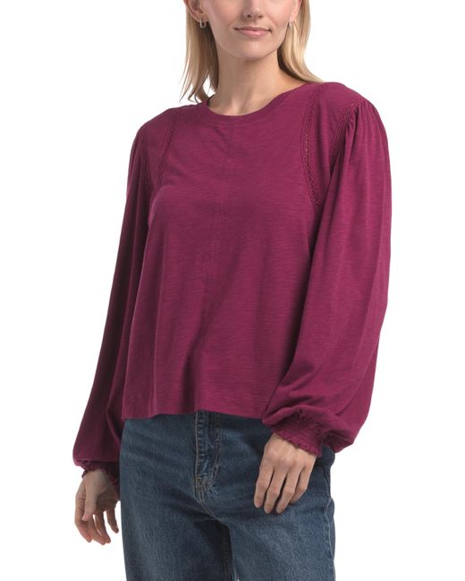 Tj Maxx Purple Long Sleeve Crew Neck Knit Top For Modal/Cotton
