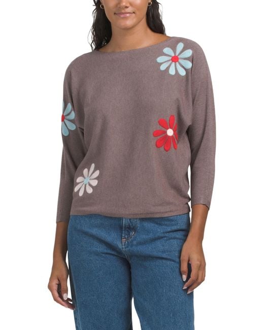 Tj Maxx Floral Embroidered Pull Over Sweater, Nylon/Polyester/Rayon