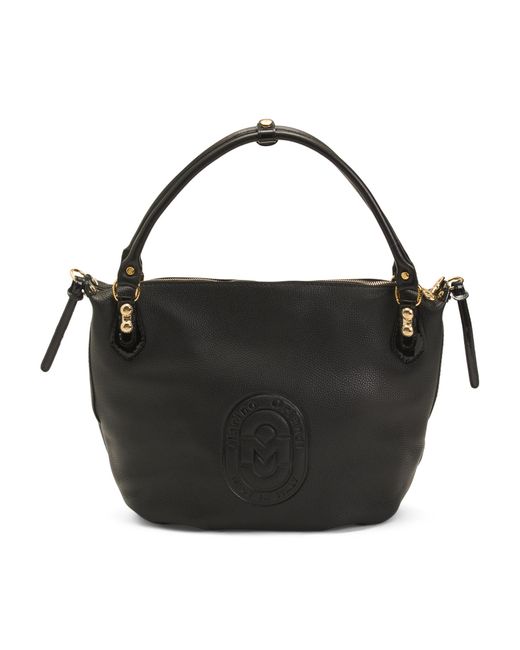 Tj Maxx Black Leather Large Tote With Smooth Front Logo, Leather