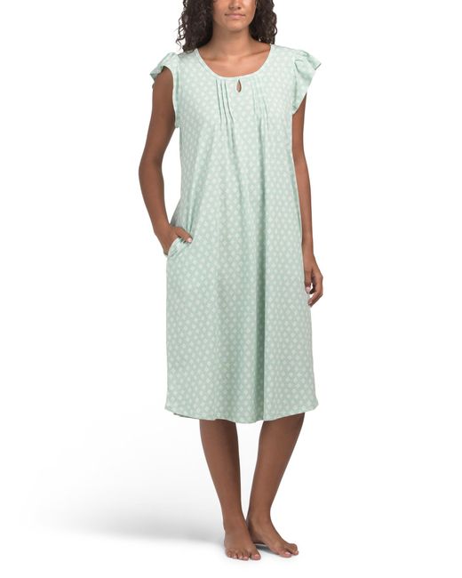Tj Maxx Green Organic Cotton Print Soft Sense Sleep Gown For