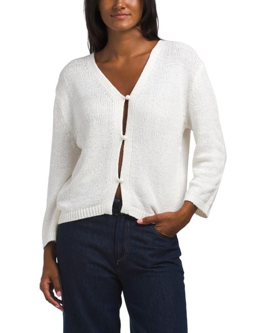 Tj Maxx White Texture Loop Button Front Cardigan, Nylon/Acrylic