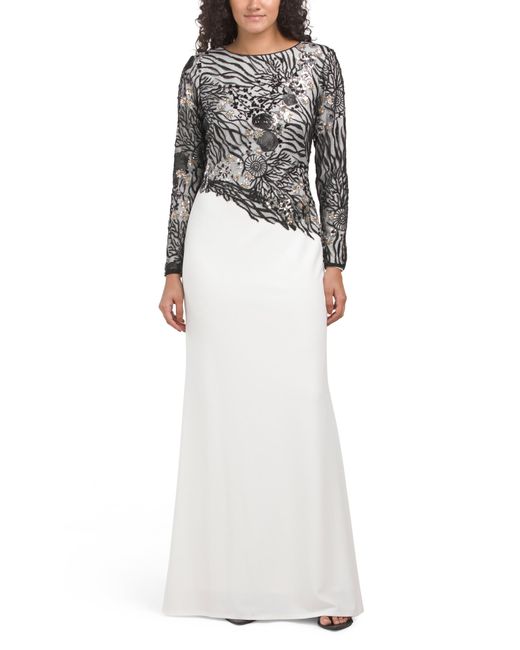Tj Maxx White Sequin Embellished Lace Gown For Spandex/Polyester