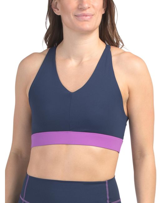 Tj Maxx Blue Action Color Block V-Neck Racerback Bra For Nylon/Spandex