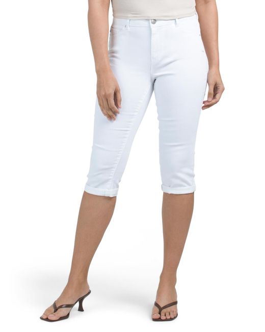 Tj Maxx White Baby Roll High Waist Recycled Twill Capri Jeans For Spandex/Cotton/Polyester