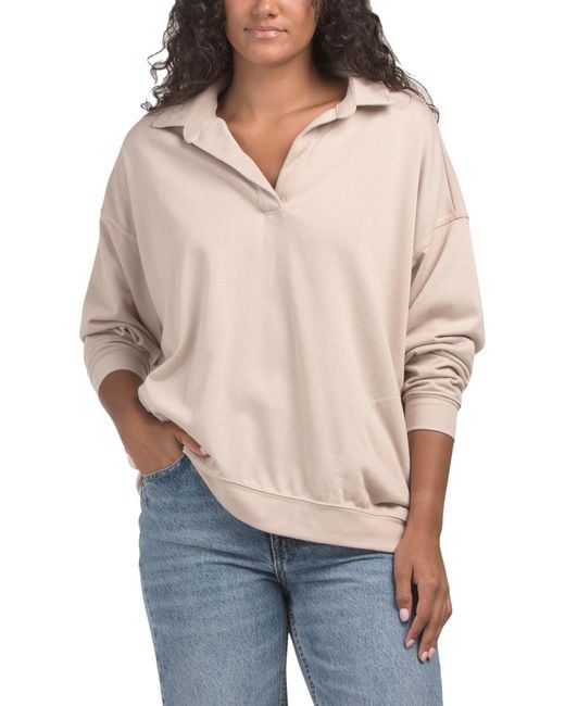 Tj Maxx Gray Cosy Johnny Collar Oversized Sweatshirt For Cotton/Polyester