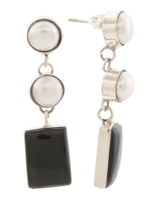 Tj Maxx White Sterling Pearl Onyx Linear Earrings