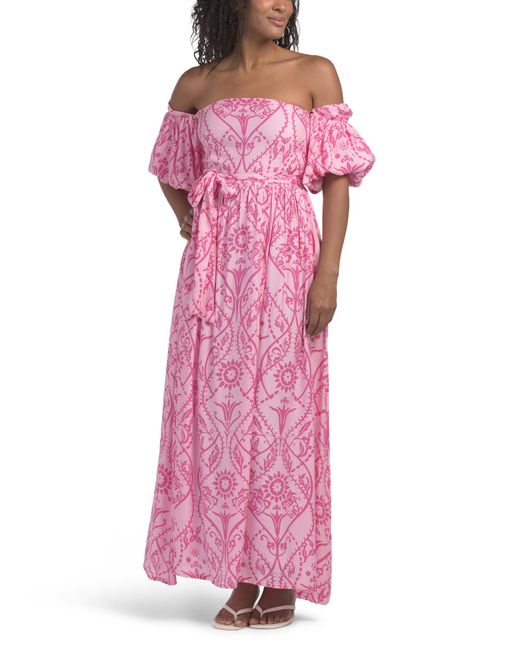 pink dress tj maxx TJ Maxx Women's Pink Off The Shoulder Printed Leah Dress For Viscose