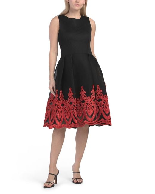 Tj Maxx Red Cocktail Midi Dress With Lace Accent For Polyester