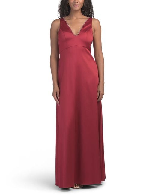 Tj Maxx Red Sleeveless Embellished Gown For Polyester
