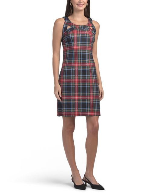 Tj Maxx Blue Sleeveless Plaid Mini Dress For Spandex/Polyester