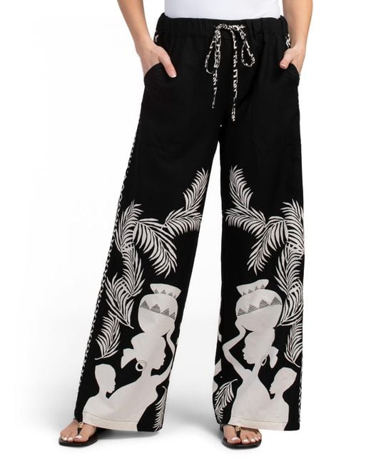 Tj Maxx Black Goddess Print Drawstring Cover-Up Pants For Cotton/Rayon